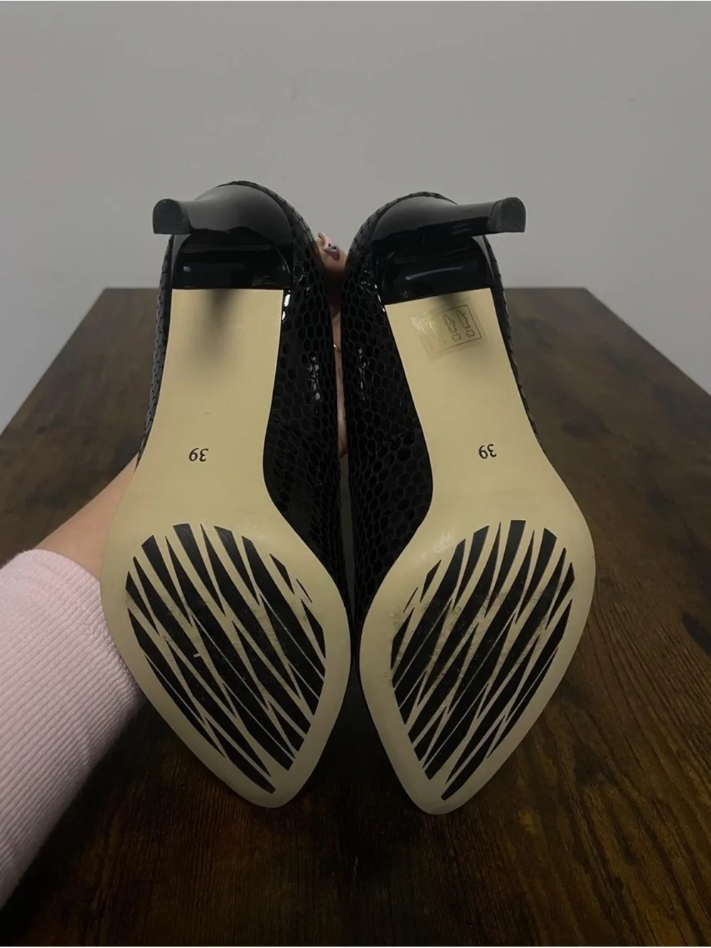 Black Snakeskin Embossed Stiletto Heels